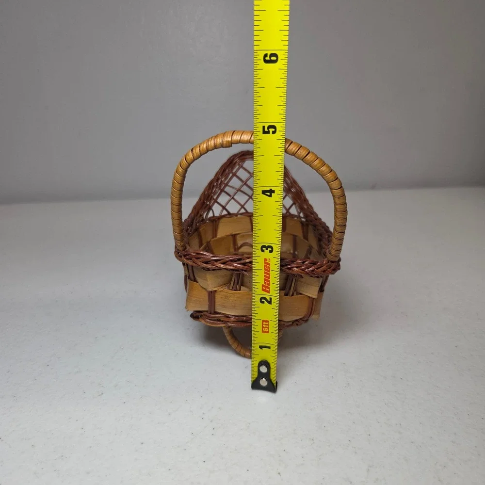 Vintage‎ Miniature Wicker Basket Wagon Small Decorative Cart Brown Wood